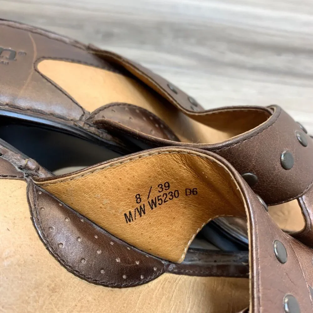 Born‎ Tupelo W5230 Brown Studded Wedge Heels Sandals Womens 8 EU 39 Criss Cross
